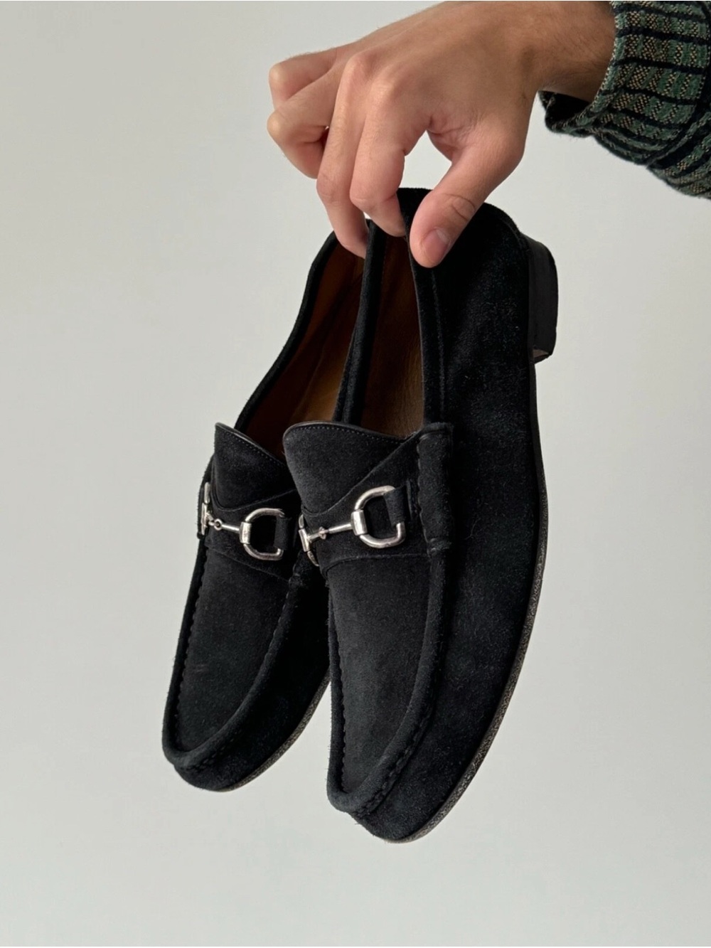 Gucci 1953 Horsebit Loafers Black Suede Silver Bit Men’s 9D / 9.5